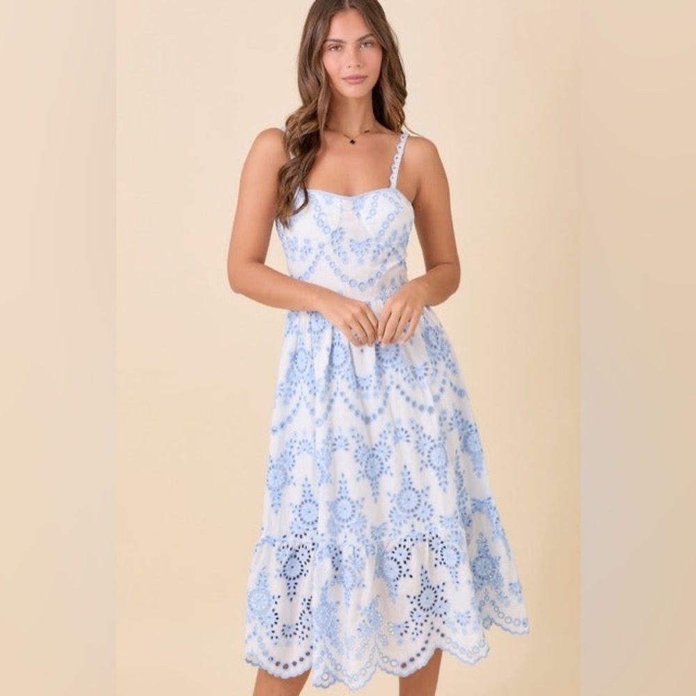 Eyelet Tiered Midi Dress with Scallop Hem - Main Strip - Picture 5 of 7